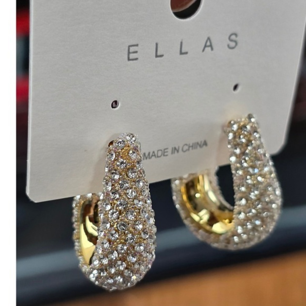 Ellas Chunky Hoop Earrings Gold New AB Crystal Rhinestone Statement